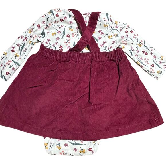 Carters 2-piece dress set size 3 mth long sleeve floral top and maroon jumper - Picture 4 of 4